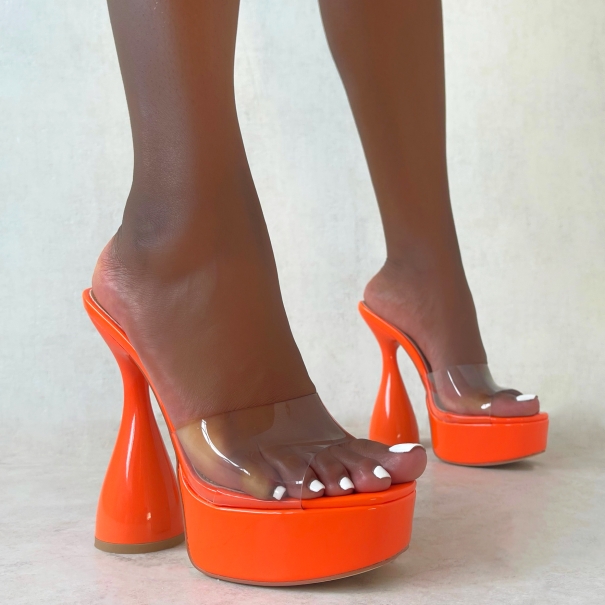 Homegirl Clear Orange Sculptured Heel Platform Mules | SIMMI London