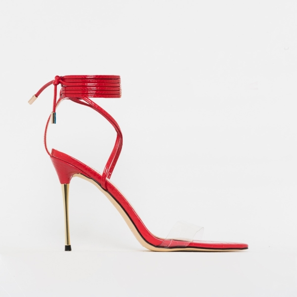 Jamaica Red Patent Python Clear Lace Up Heels