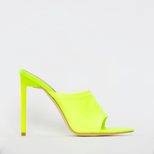 Tiana Neon Yellow Lycra Stiletto Mules