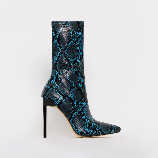Lucinda Blue Snake Print Stiletto Ankle Boots