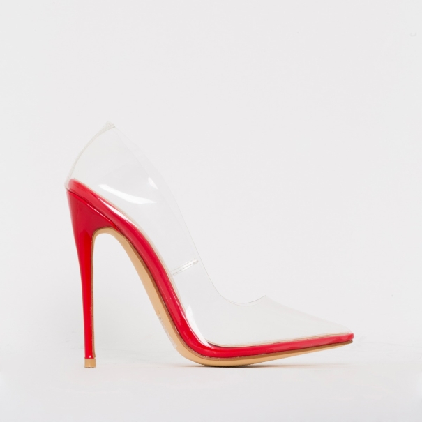 SIMMI SHOES / SIMONE RED CLEAR STILETTO COURT SHOES