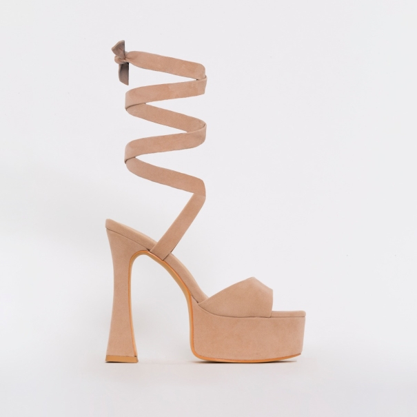 SIMMI SHOES / MELLY NUDE SUEDE LACE UP PLATFORM HEELS