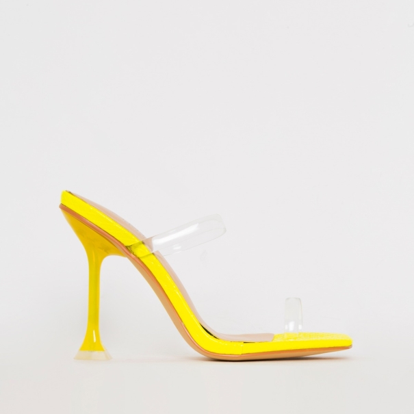 Aurelia Yellow Patent Python Print Clear Toe Loop Heels