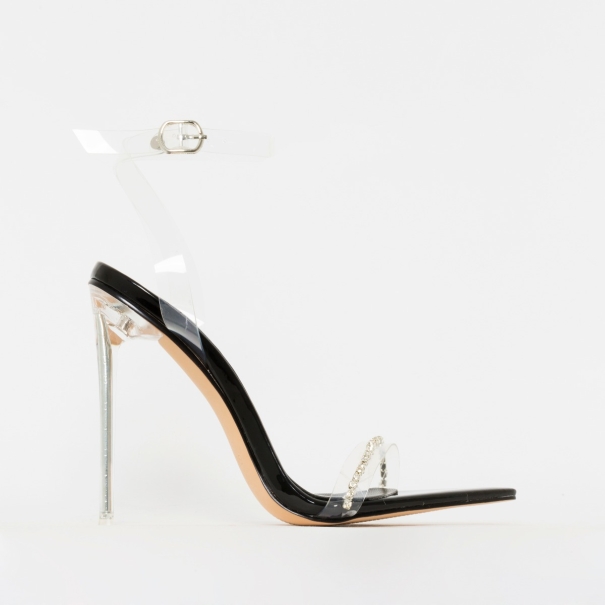 Molly Black Patent Clear Diamante Stiletto Heels