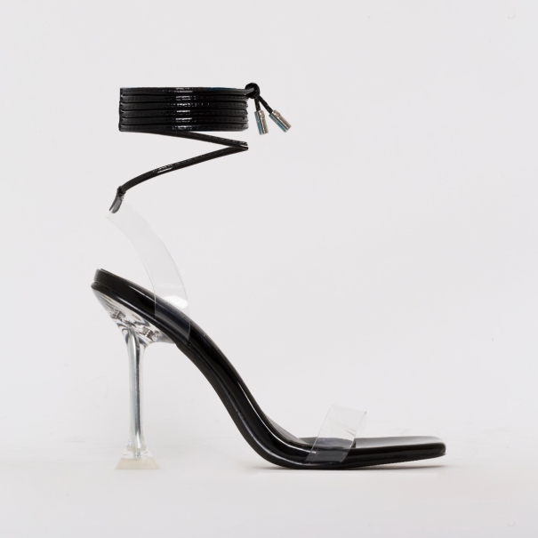 SIMMI SHOES / LENOR BLACK PATENT CLEAR TIE UP HEELS