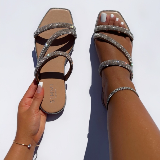 Lainey Nude Diamante Strappy Sandals | SIMMI London
