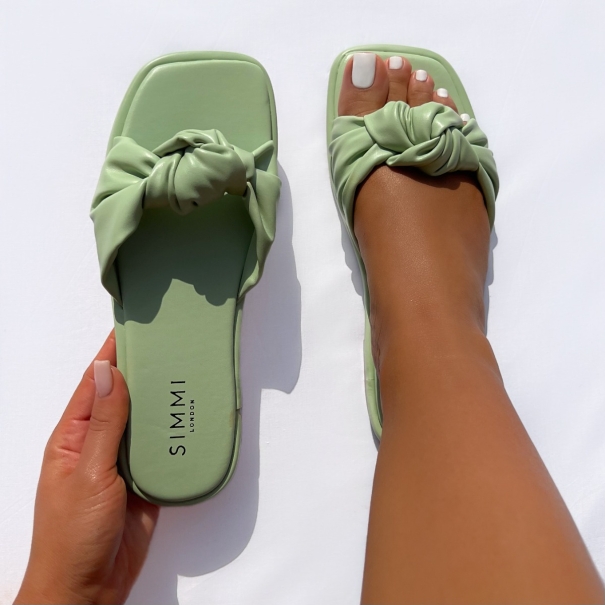 Xantia Mint Green Padded Knot Flat Sandals | SIMMI London