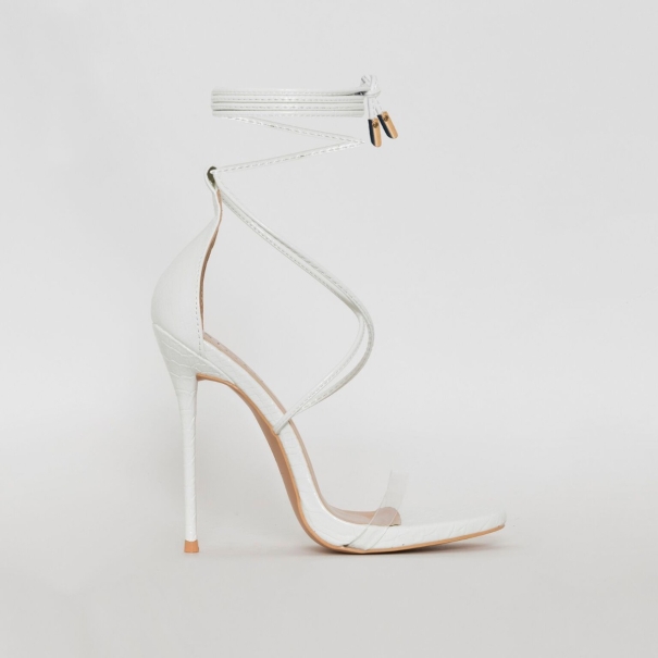 Shania White Patent Python Lace Up Stiletto Heels