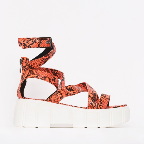Kenzie Coral Snake Print Lace Up Chunky Flatforms