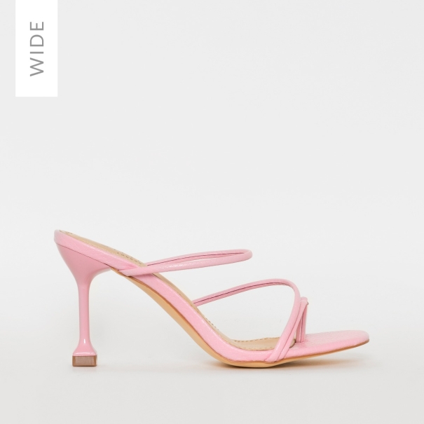 SIMMI SHOES / JADA WIDE FIT PINK SNAKE PRINT STRAPPY MIDI HEEL MULES