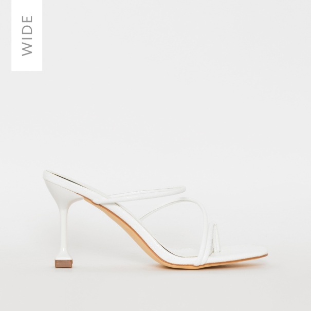 SIMMI SHOES / JADA WIDE FIT WHITE SNAKE PRINT STRAPPY MIDI HEEL MULES