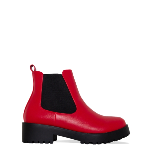 Toni Red Cleated Flat Ankle Boots