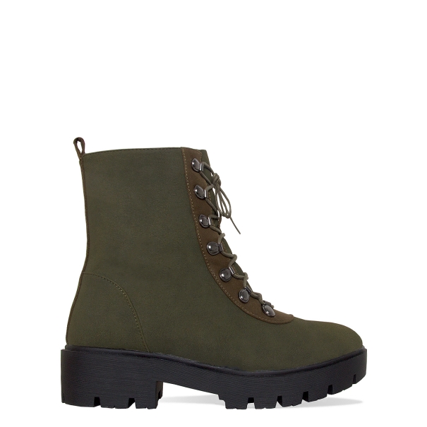 Jayda Khaki Suede Lace Up Hiking Ankle Boots