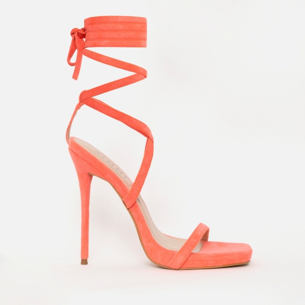 Jessie Coral Suede Lace Up Square Toe Heels