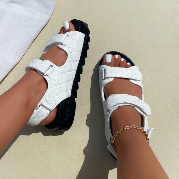 Jermaine White Quilted Double Strap Sandals | SIMMI London