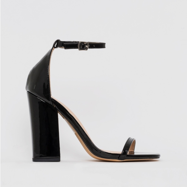 Zoi Black Patent Barely There Block Heels