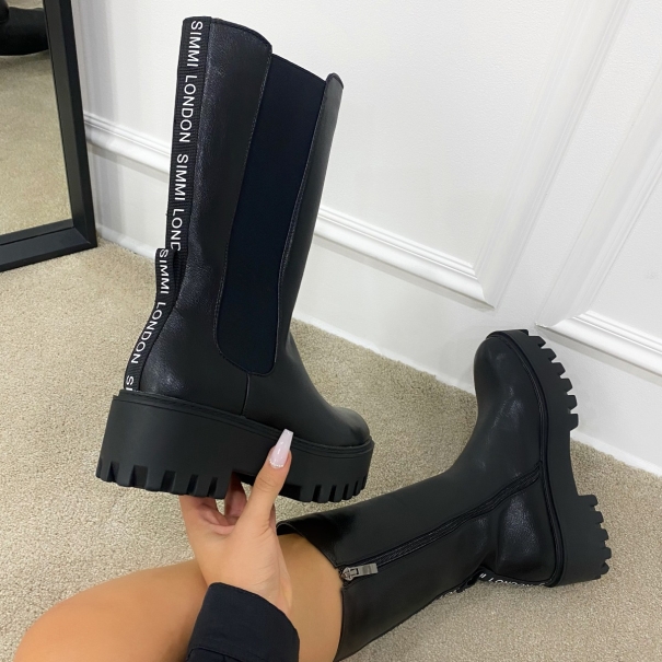 SIMMI LONDON / Justice Black Chunky Platform Mid Calf Boots