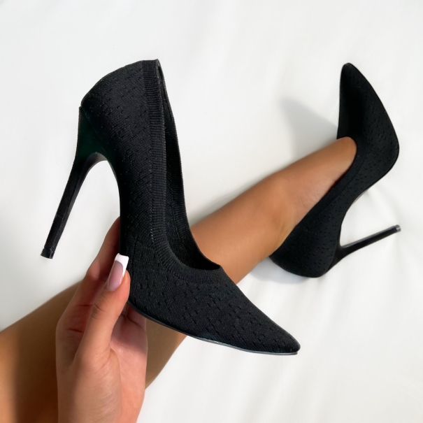 SIMMI Shoes / Kallie Black Knitted Court Shoes