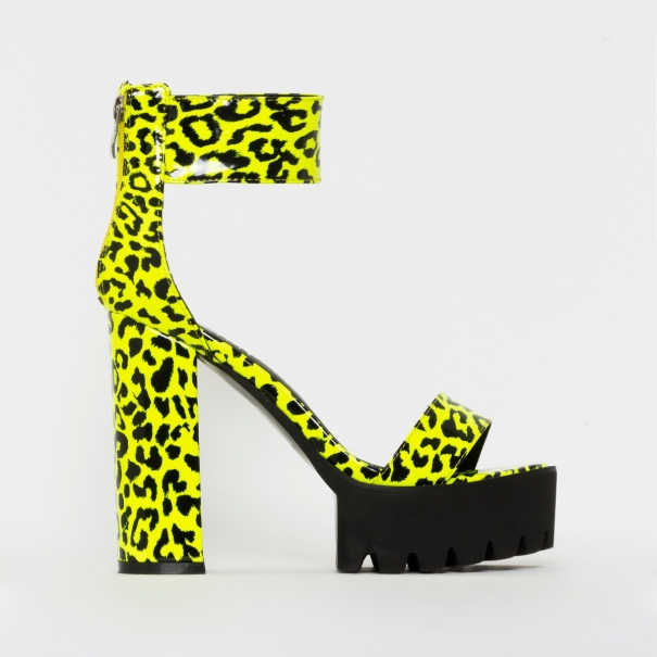 Kamaya Yellow Leopard Print Chunky Platform Heels