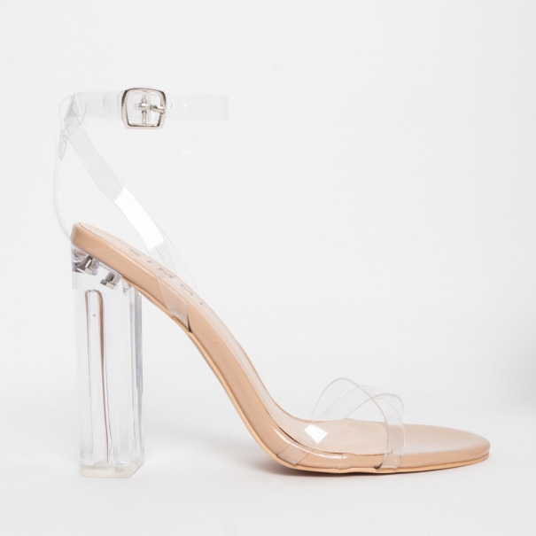 Christa Nude Patent Clear Block Heels