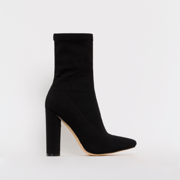 Tyra Black Stretch Block Heel Ankle Boots