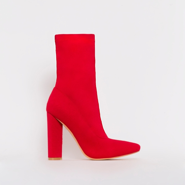 SIMMI SHOES / TYRA RED STRETCH BLOCK HEEL ANKLE BOOTS