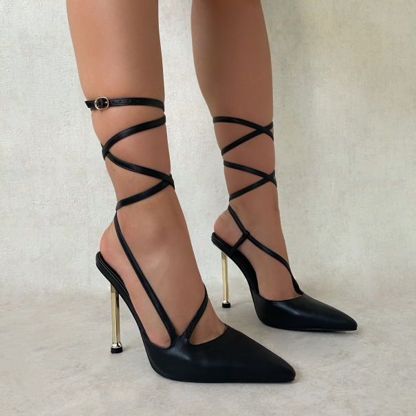 Miss Lola | Into The Night Black Lace Up High Heels – MISS LOLA