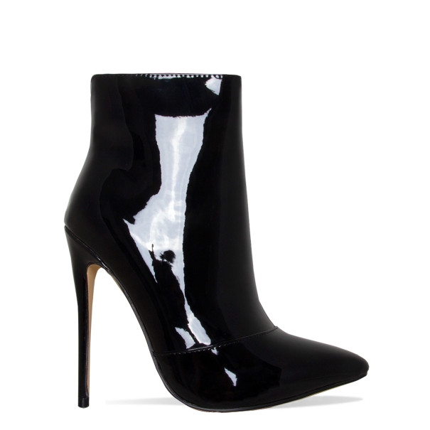 Kendra Black Patent Pointed Ankle Boots