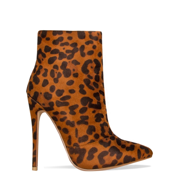 Kendra Leopard Suede Pointed Ankle Boots