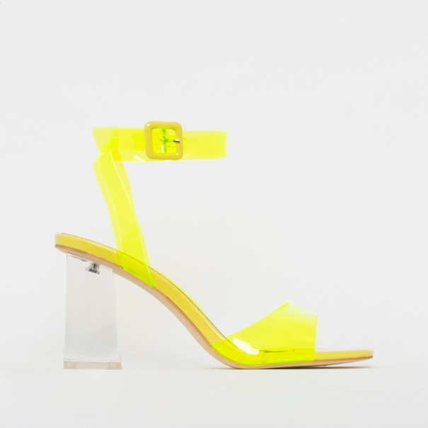 Kehlani Yellow Patent Clear Mid Block Heels