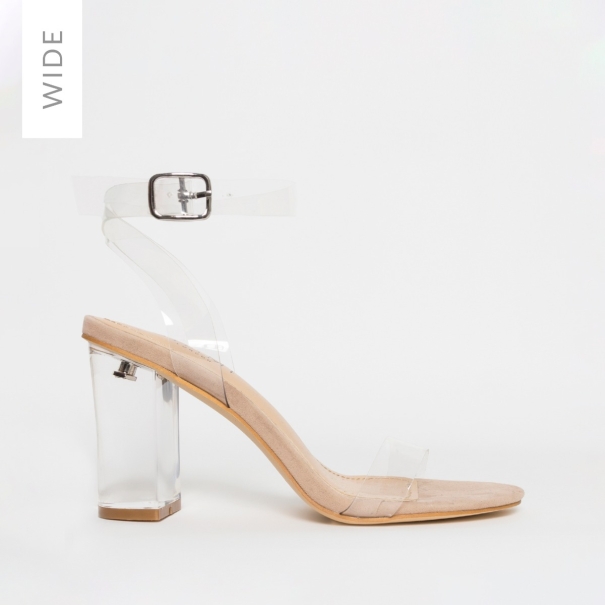 SIMMI SHOES / KIMANA WIDE FIT NUDE SUEDE CLEAR MID BLOCK HEELS