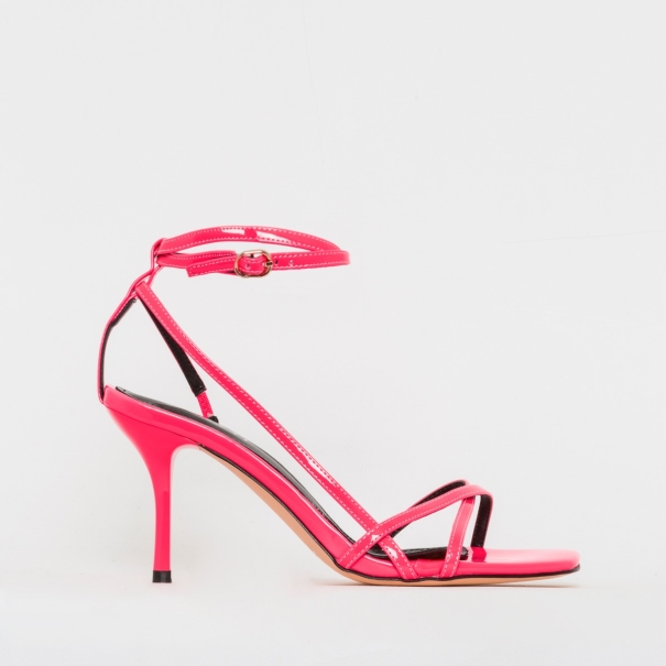 Kimberley Neon Pink Patent Strappy Mid Stiletto Heels