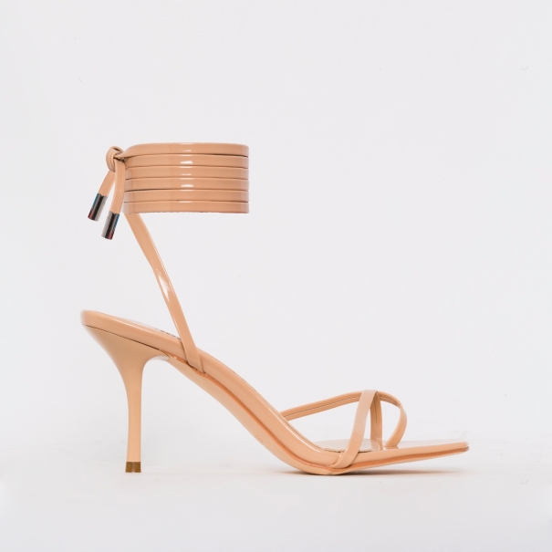 SIMMI SHOES / AMARA NUDE PATENT LACE UP MID STILETTO HEELS