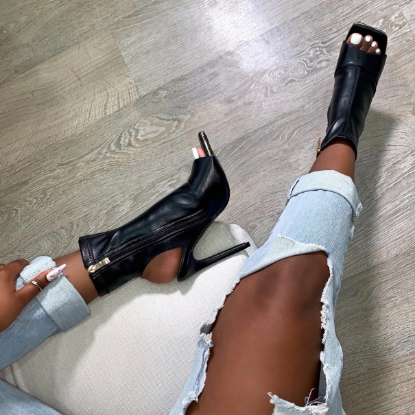 SIMMI SHOES / Kira Black Peep Toe Stiletto Ankle Boots