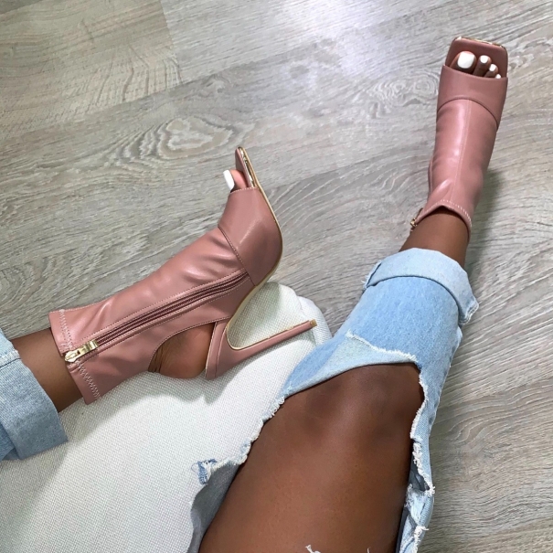 Kira Rose Pink Peep Toe Stiletto Ankle Boots | SIMMI London