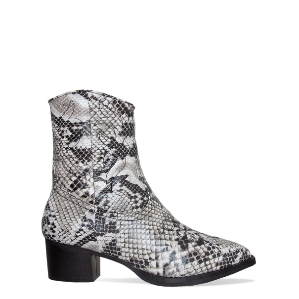 Kristen Black and White Snake Western Ankle Boots