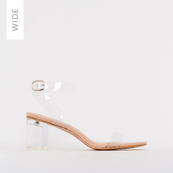 SIMMI SHOES / KOKO WIDE FIT NUDE PATENT CLEAR MID BLOCK HEELS