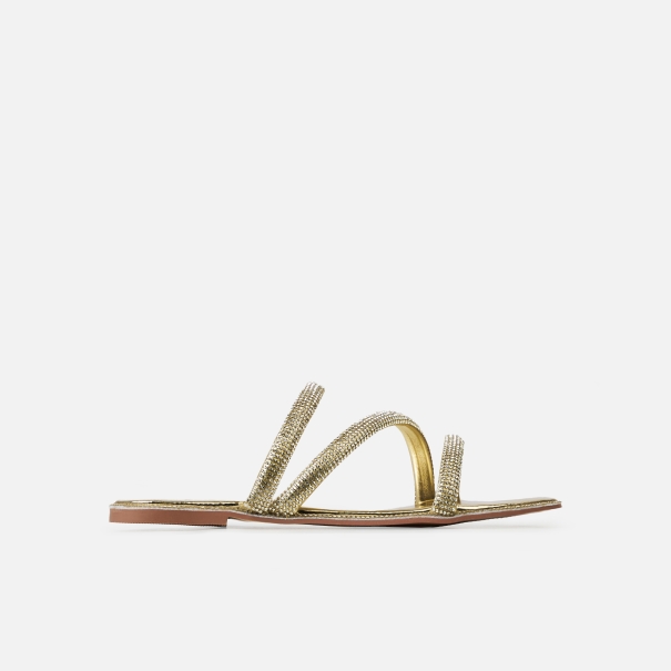 Lainey Gold Diamante Strappy Sandals | SIMMI London