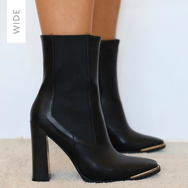 Laney Wide Fit Black Block Heel Ankle Boots | SIMMI London