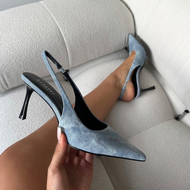 Liorra Blue Denim Sling Back Court Shoes | SIMMI London
