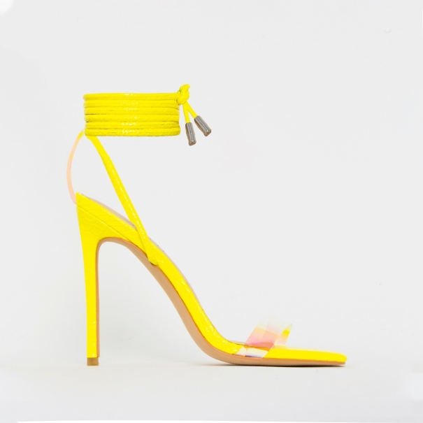 Leila Yellow Patent Python Print Rainbow Lace Up Heels