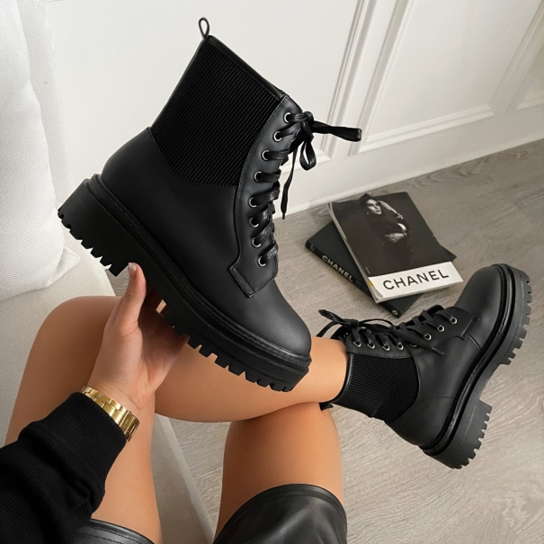 SIMMI SHOES / Lennon Black Chunky Lace Up Ankle Boots