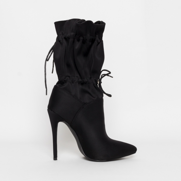 Letisha Black Lycra Stiletto Toggle Ankle Boots