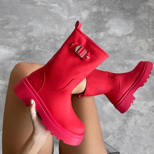 Grant Red Chunky Buckle Ankle Boots | SIMMI London