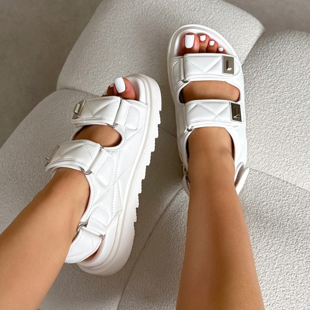 Eboni White Chunky Flat Sandals | SIMMI London