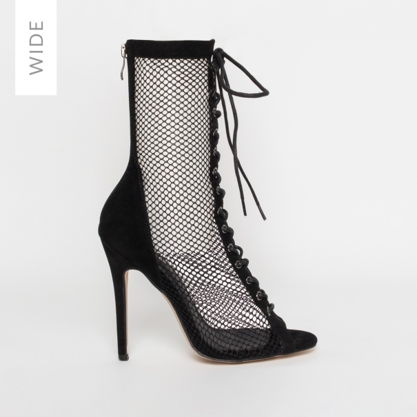 Lira Wide Fit Black Suede Mesh Lace Up Ankle Boots