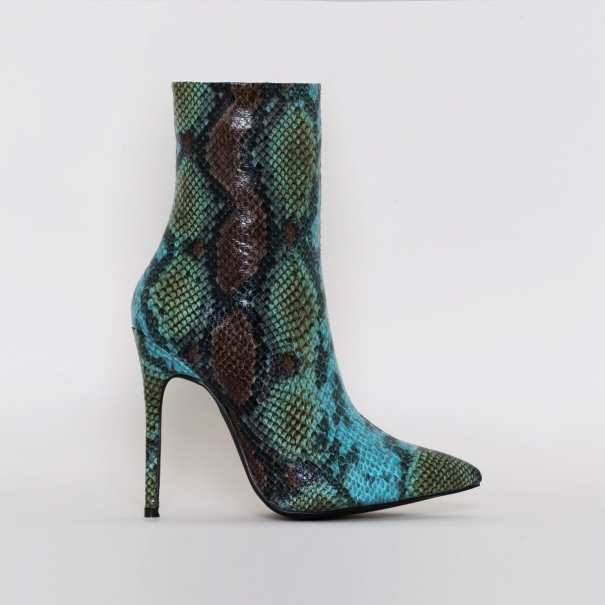 Louise Blue Snake Print Stiletto Ankle Boots