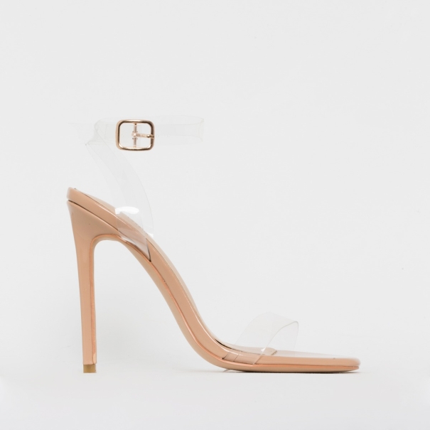 SIMMI SHOES / LOLA NUDE PATENT CLEAR STILETTO HEELS
