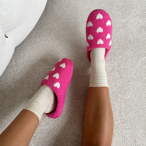 Loved Pink Heart Print Slippers | SIMMI London