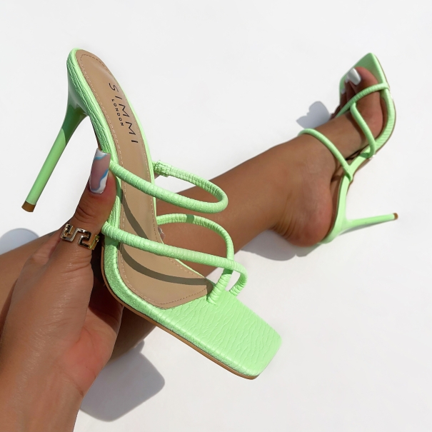 SIMMI Shoes / Mango Mint Green Textured Faux Leather Strappy Mules